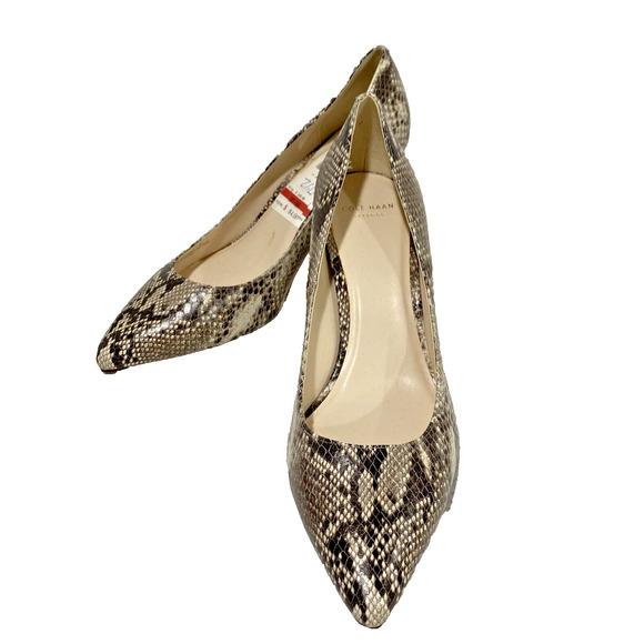 Cole Haan Grand OS Size 7.5M Faux Snakeskin Pumps Cream & Gray Career Shoes - Picture 3 of 12